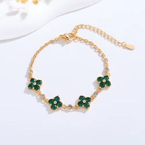 🆕 Luxury Rose Gold Plated Brass Four-leaf Clover Chain Link Bracelets